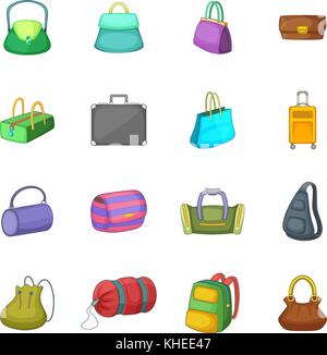 Verschiedene baggage Symbole, Cartoon Stil Stock Vektor