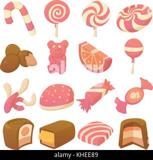 Süßigkeiten und Bonbons Symbole, Cartoon Stil Stock Vektor
