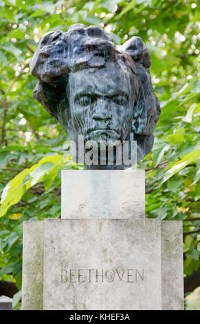 Paris, Frankreich. Jardin du Luxembourg (6. Arr) Bronzebüste von Ludwig van Beethoven (deutscher Komponist), installiert 1978 durch den französischen Beethoven-Verein Stockfoto