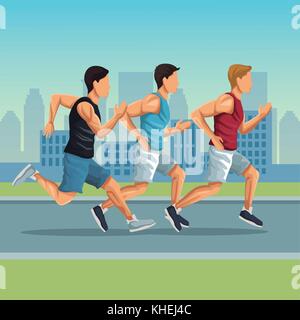 Marathon in der Stadt Cartoon Stock Vektor