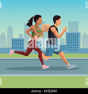 Marathon in der Stadt Cartoon Stock Vektor