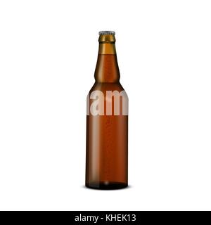 Glas Bier braune Flasche auf Weiß Stock Vektor