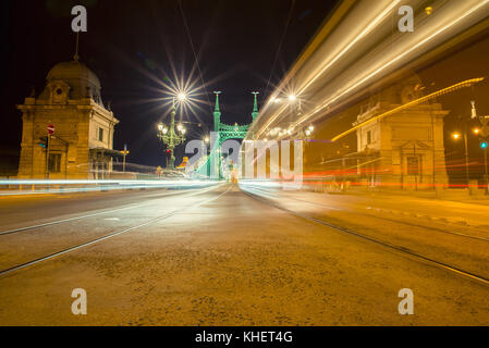 Liberty Bridge bei Nacht in Budapest Stockfoto