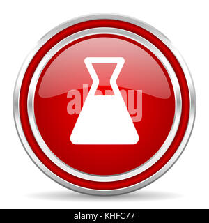 Rote silberne Chrom-Borte im Labor und Mobiltelefon-Symbol auf weißem Hintergrund mit Schatten Stockfoto