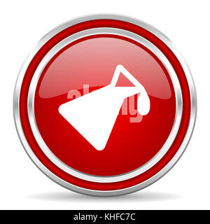 Chemie Rot Silber Metallic Chrom Rand Web und Mobiltelefon Symbol auf weißem Hintergrund mit Schatten Stockfoto