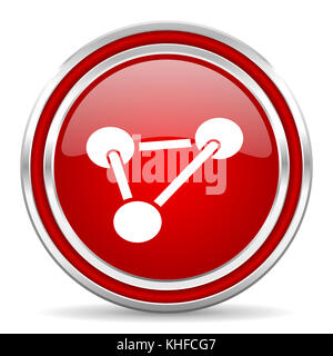 Chemie Rot Silber Metallic Chrom Rand Web und Mobiltelefon Symbol auf weißem Hintergrund mit Schatten Stockfoto