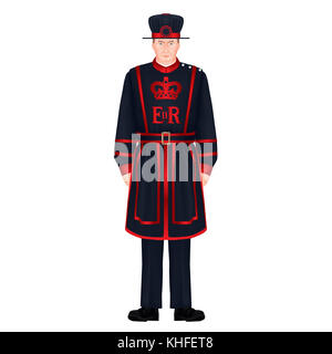 Beefeater Soldat - Yeoman Warder - Royal Guard - London Charakter - Symbole - sehr detaillierte, realistische, isolierte Abbildung: Weißer Hintergrund Stockfoto