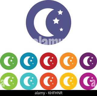 Mond und Sterne set Symbole in verschiedenen Farben auf weißem Hintergrund Stock Vektor