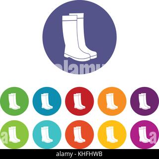Gummistiefel set Symbole in verschiedenen Farben auf weißem Hintergrund Stock Vektor