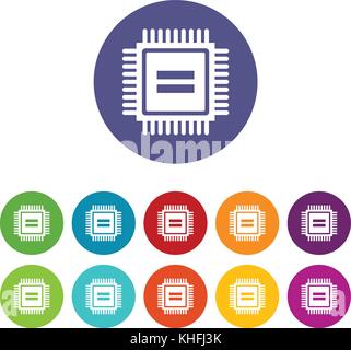 Elektronische Leiterplatte gesetzt Symbole in verschiedenen Farben auf weißem Hintergrund Stock Vektor