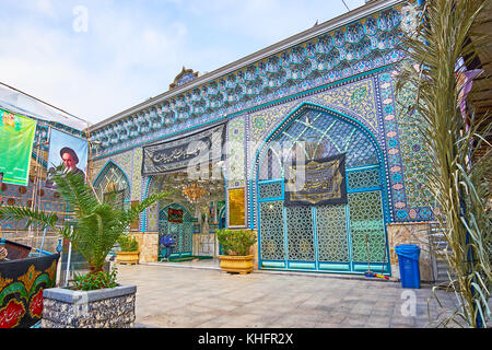 Teheran, Iran - Oktober 11, 2017: Die malerische emamzadeh zeyd heiligen Schrein ist einer der bemerkenswertesten Sehenswürdigkeiten in Grand Bazaar entfernt am 11. Oktober in tehra Stockfoto