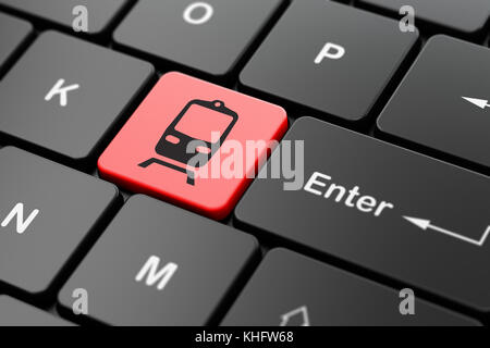 Travel Concept: Zug auf dem Computer Tastatur Hintergrund Stockfoto