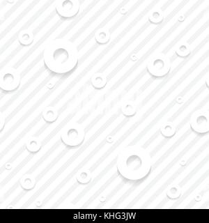 Grauweißes, nahtloses geometrisches Muster mit Streifen und Kreisen. Vektorhintergrund Stock Vektor