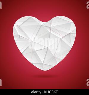 Weißes polygonales Tech-Herz auf rotem Hintergrund. Vektorgrafik Stock Vektor