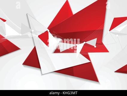 Rot-graue abstrakte Technologie mit niedrigem Poly-Design. Geometrischer Vektorhintergrund Stock Vektor