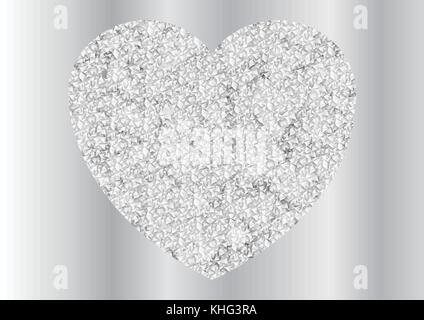 Graues silberfarbenes, funkelndes polygonales Herzdesign. Vector Valentinstag Hintergrund Stock Vektor