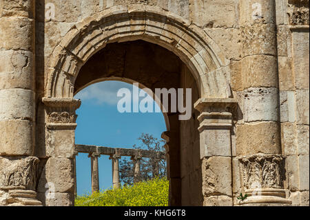 South Gate, alte römische Stadt Jerash, Teil der Dekapolis, Jerash, jerash Governorate, Jordanien Stockfoto