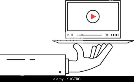 Schwarz lineare Hand Video Player auf Teller Stock Vektor
