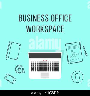 Business Office Arbeitsbereich mit thin line Produkte Stock Vektor