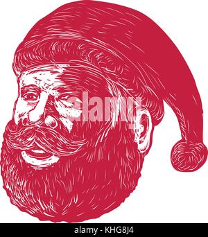 Retro Holzschnitt stil Abbildung: Leiter der Santa Claus, Sankt Nikolaus, St. Nick oder Kris Kringle drei Viertel Blick auf isolierte Hintergrund. Stock Vektor