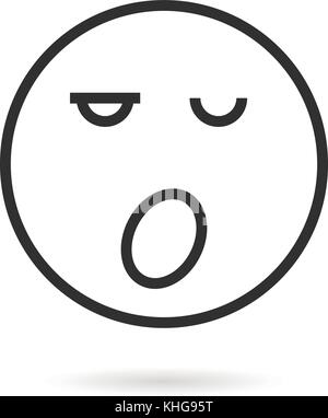 Schläfrige dünne Linie Emoji Icons mit Schatten Stock Vektor