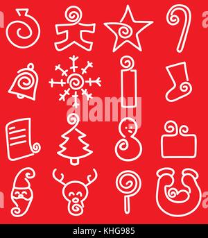 Weihnachten doodles Sammlung in lückenhaft und Curly style Stock Vektor