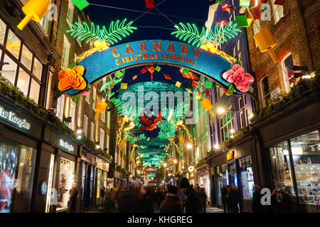 Weihnachtslichter auf Carnaby Street, London England United Kingdom UK Stockfoto