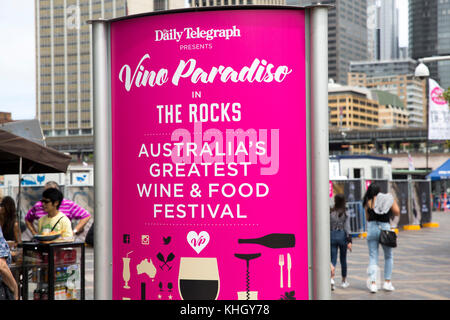 Sydney, Australien. 18. November 2017. Samstag, 18. November 2017. Australiens größter Essen und Wein Festival ist am Circular Quay und den Rocks von Sydney, Australien, am 18. und 19. November 2017 statt. Quelle: Martin Berry/Alamy leben Nachrichten Stockfoto