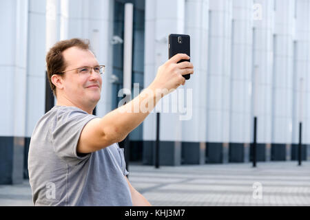 Mittleres Alter Mann, selfie Stockfoto