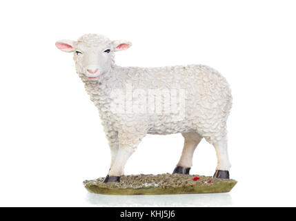 Abbildung eines Schafes für die Krippe potal auf weißem Hintergrund Stockfoto