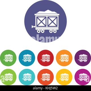 Warenkorb auf Rädern mit gold Symbole gesetzt Stock Vektor