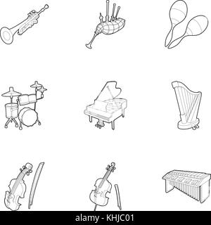 Musikinstrumente Symbole gesetzt, outline Style Stock Vektor