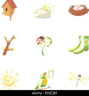Frühling Symbole, Cartoon Stil Stock Vektor