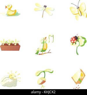 Jahreszeit Frühling Symbole, Cartoon Stil Stock Vektor