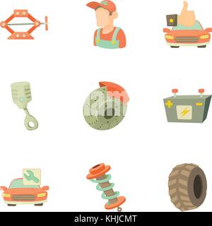 Auto Reparaturen Symbole, Cartoon Stil Stock Vektor