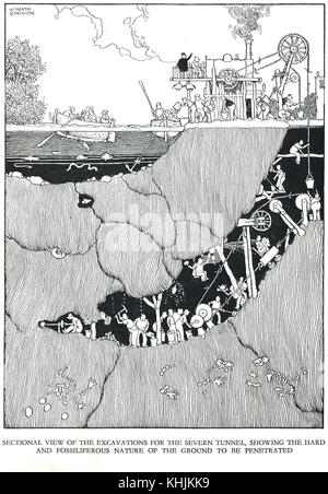 Ausgrabung des Severn Railway Tunnel, Cartoon von William Heath Robinson Stockfoto