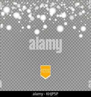 / Weiße Schneeflocke mit Glitzer auf transparentem Hintergrund isoliert. Weihnachten Dekoration mit glänzenden funkelndes Licht Effekt. Vektor Stock Vektor