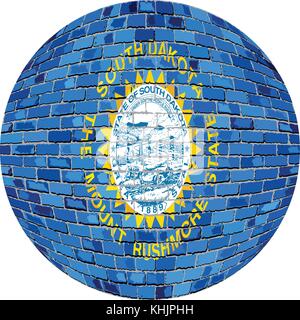 Kugel mit South Dakota Flagge - Illustration, South Dakota Flagge Sphäre in Backstein Stil, Abstract grunge brick Flagge von South Dakota im Kreis Stock Vektor