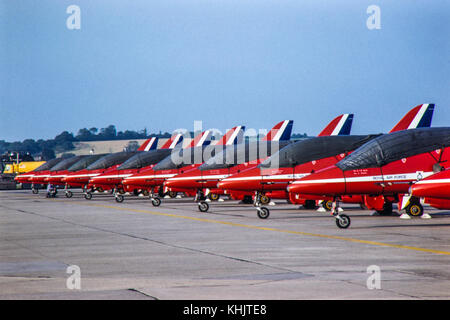 Red Arrows Aircraft BAE Hawk T1 at RNAS Yeovilton, August 1981 Stockfoto