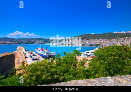 Tolles Panorama der Altstadt von Kavala, Ostmakedonien und Thrakien, Griechenland Stockfoto