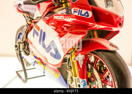 Berühmte Motorräder und Ducati Geschichte auf der factory Ducati Museum, Via Antonio Cavalieri Ducati, 3, 40056, Bologna Borgo Panigale BO, Italien Stockfoto