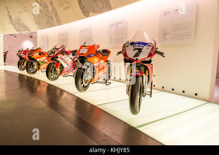 Berühmte Motorräder und Ducati Geschichte auf der factory Ducati Museum, Via Antonio Cavalieri Ducati, 3, 40056, Bologna Borgo Panigale BO, Italien Stockfoto