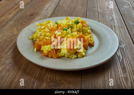 Spanische vegetarische Kürbis Paella, Nahaufnahme Stockfoto