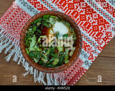 Botvinia - traditionelle russische grüne Gemüsesuppe Stockfoto