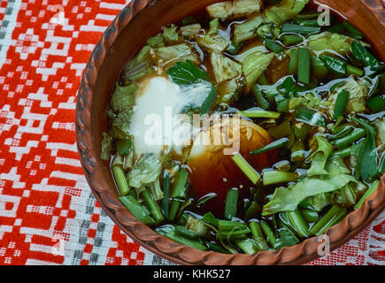 Botvinia - traditionelle russische grüne Gemüsesuppe Stockfoto