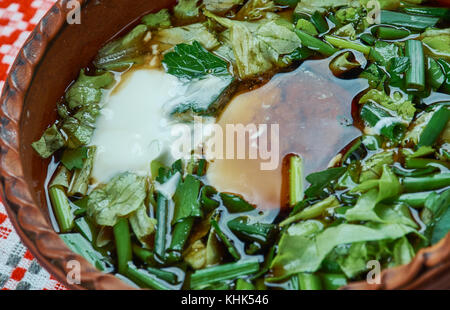 Botvinia - traditionelle russische grüne Gemüsesuppe Stockfoto