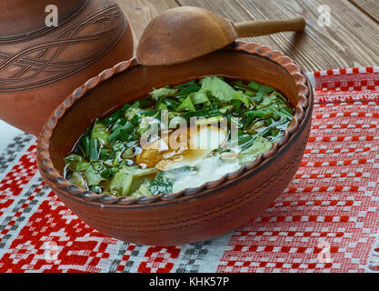 Botvinia - traditionelle russische grüne Gemüsesuppe Stockfoto