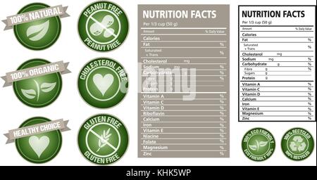 Ernährung Faktentabelle und Etiketten von vektor design Stock Vektor