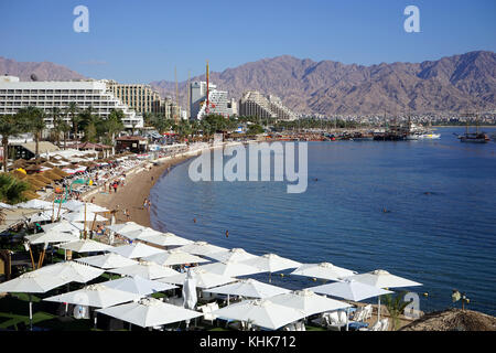 Eilat, Israel - ca. November 2014 die Hotels am Strand Stockfoto