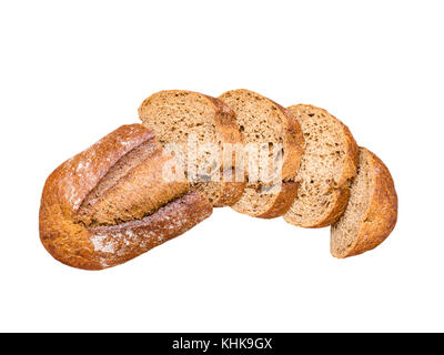Whole-grain geschnittenem Brot. Vollkorn Brot oben artisan Rustikales Brot isoliert auf Weiss. Stockfoto